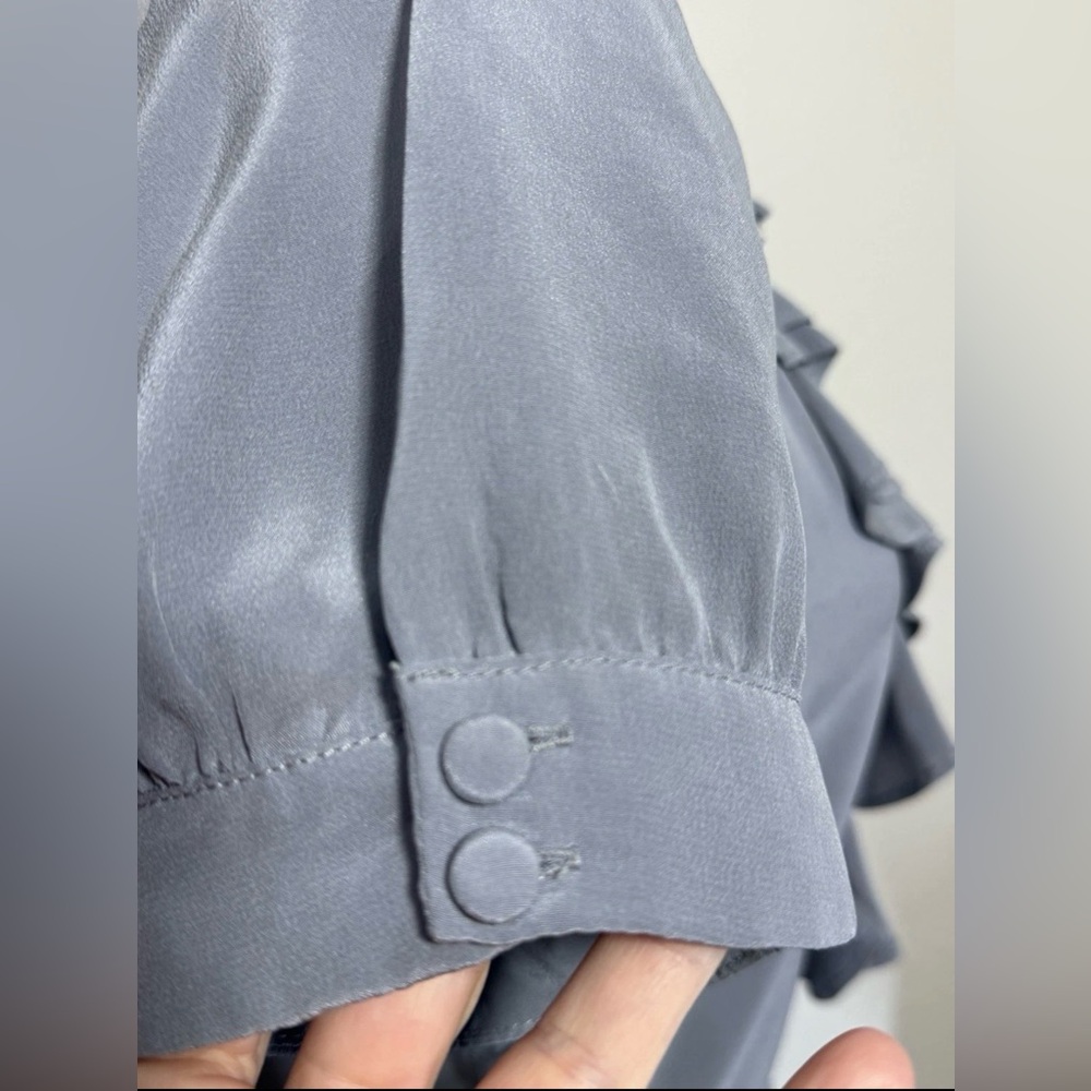 Anthropologie Tabitha Silk Mini Dress Romantic Boho Coquette Ruffle Gray 6 Chic - Picture 10 of 14